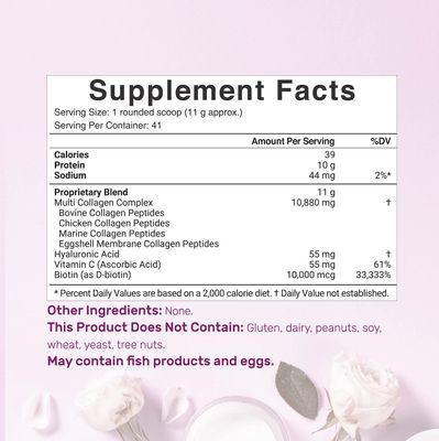 Multi Collagen Protein Powder,1Lb - Type I, II, III, V, X Collagen Peptides with Biotin 10000mcg, Vitamin C &amp; Hyaluronic Acid - Unflavored - Keto &amp; Paleo Friendly, Great for Hair, Skin, Nails &amp; Joints