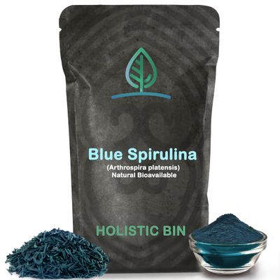 HOLISTIC BIN Blue Spirulina Powder - Organic Blue-Green Algae Supplement, Rich Source of Vegan Protein, Vitamins, &amp; Phytonutrients, Ideal for Smoothies, Baked Goods, &amp; Natural Food Coloring - 50 Grams