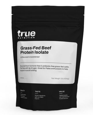 True Nutrition Grass Fed Beef Protein Powder Isolate - 29g of Paleo, Keto, Carnivore Beef Protein per Serving - Zero Carb, Fat and Gluten Free, Dairy Free, Soy Free - Unsweetened/Unflavored - 1LB
