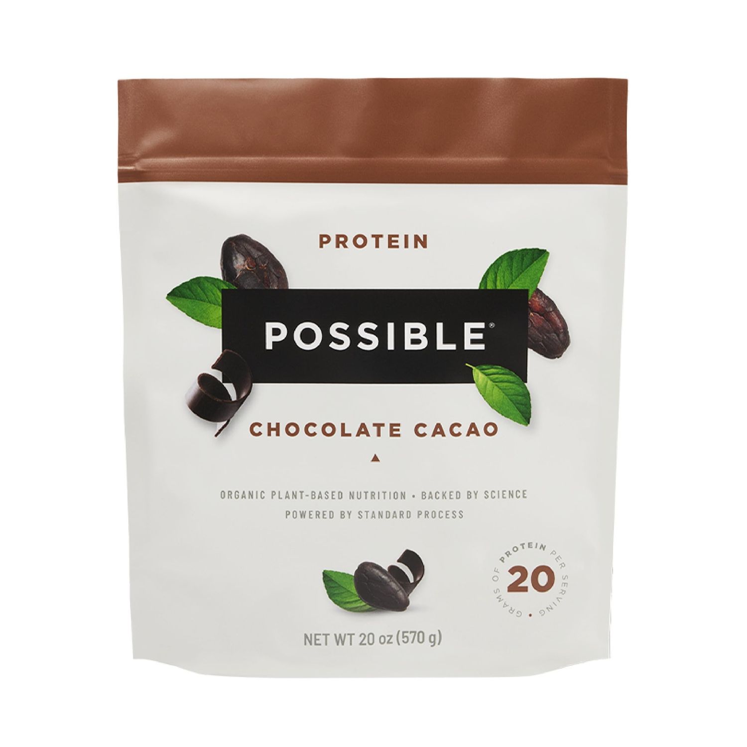 Possible Protein Powder Chocolate Cacao - 20g of Vegan, Plant-Based Protein Mix - Non-GMO, Non-Dairy, Gluten-Free - 3.5g of BCAAs - 9 Essential Amino Acids - 15-Day Supply - 1 Bag, 15 Servings