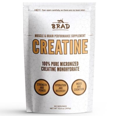 B.rad 100% Pure Micronized Creatine Monohydrate Powder  Natural, No Additives  Boosts Muscle Strength, Recovery &amp; Performance  Supports Brain Health  300g, 60 Servings