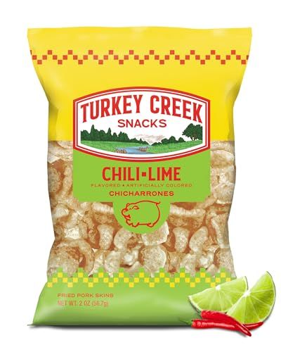 Turkey Creek Chili Lime Chicharrones, Fried Pork Rinds - Chili Lime Flavored Pork Skins - Low Carb, Gluten-Free, Protein Snack - 2oz (Pack of 12)