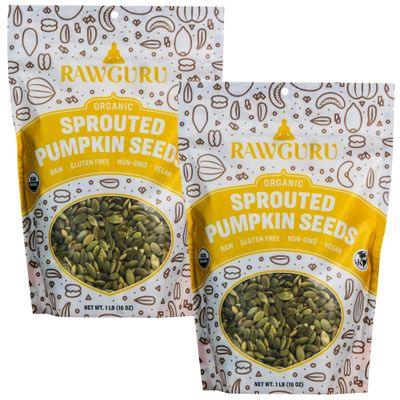RawGuru Unsalted Pumpkin Seeds, Sprouted &amp; Organic, Raw  Keto  Vegan  Kosher  Paleo  Gluten Free Snacks  Superfood, 16 oz. Pack of 2