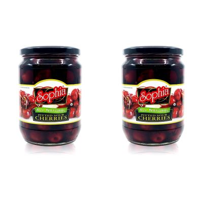Sophia Foods Sour Cherries, Pitted, 24oz Jar (2-Pack) - Perfect for Baking, Snacks, and Drinks