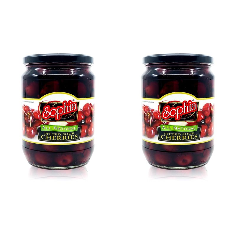 Sophia Foods Sour Cherries, Pitted, 24oz Jar (2-Pack) - Perfect for Baking, Snacks, and Drinks
