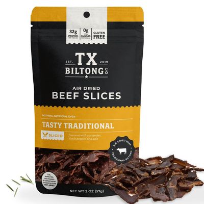 TX Biltong Beef Jerky Snack - 2oz Traditional Flavor &amp; Air Dried Biltong - Keto &amp; Paleo-Friendly High Protein Snacks - Gluten &amp; Sugar Free, No MSG, No Preservatives USDA-Selected Beef