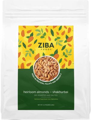 Ziba Foods Heirloom Shakhurbai Almonds  Salted &amp; Dry Roasted Almonds  Non-GMO, Vegan, Gluten Free Whole Almond Nuts  Heirloom, Warm &amp; Nutty  Healthy, Delicious Almond Snacks, 2.2 lbs