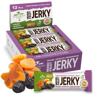 AVICENNA FOOD Prune, Persimmon and Apricot Natural Fruit Bar, No Added Sugar, Gluten Free, Non GMO, High Fiber Healthy Snacks for Adults and Kids, dried Fruit Jerky (12 Pack)