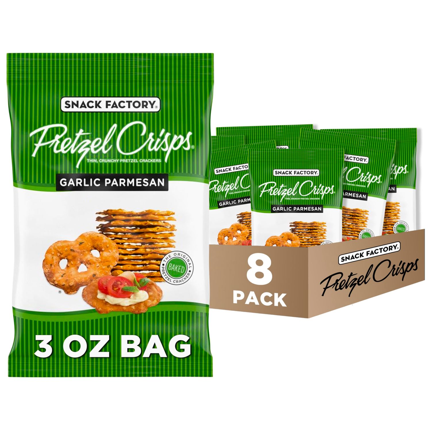 Pretzel Crisps Garlic Parmesan On-the-Go Bag, 3 Oz (Pack of 8)