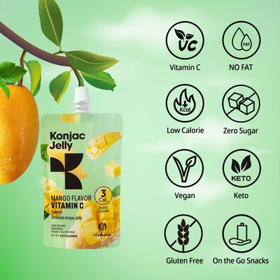 Hethstia Konjac Jelly Mango Flavor - 10 Pack Drinkable Mango Jelly Squeeze Pouches, 3 Calories, Vitamin C, 0 Sugar, Keto, Vegan, Gluten-Free, Healthy Snacks, Perfect Food Gift