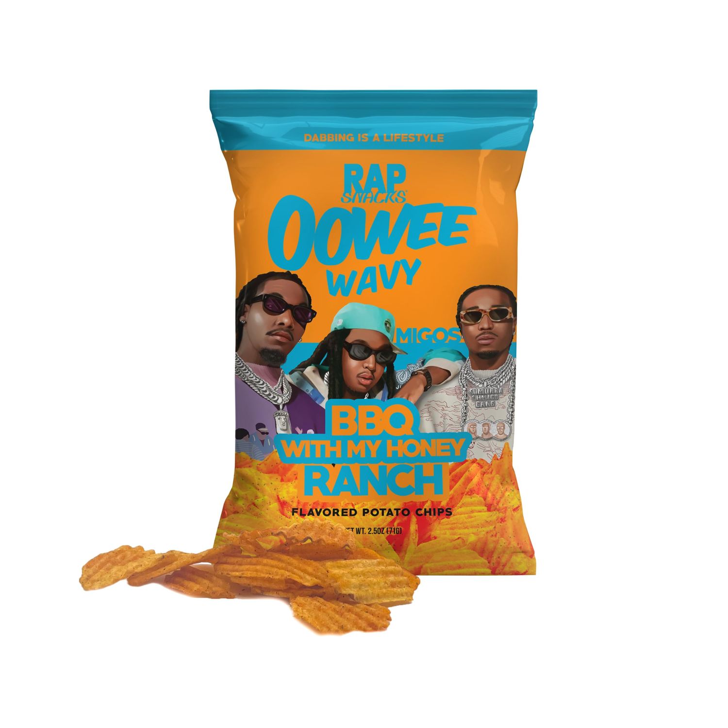 Rap Snacks Migos Bar-B-Quin with My Honey with a Dab of Ranch Potato Chips 2.5 Oz Bags-Pack of 6