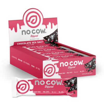 No Cow High Protein Bars, Chocolate Sea Salt - Healthy Snacks, 20g Vegan Protein, High Fiber, Low Sugar, Keto Friendly, Dairy &amp; Gluten Free (12 Count)