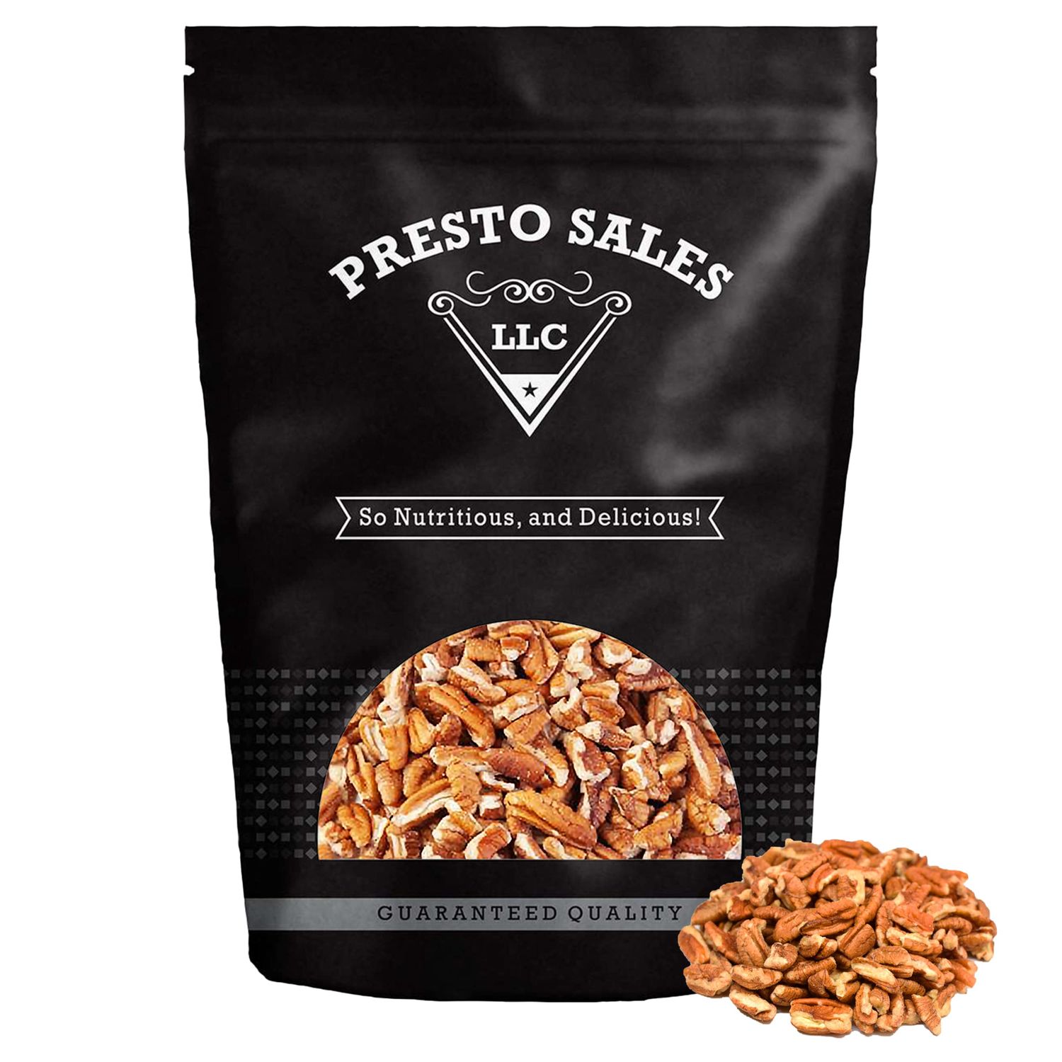 Presto Sales Pecan Large Pieces 16 oz  Raw, Unsalted, Natural  Non-GMO, Keto/Paleo, Vegan  Resealable 1 lb Bag