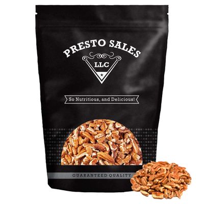 Presto Sales Pecan Large Pieces 16 oz  Raw, Unsalted, Natural  Non-GMO, Keto/Paleo, Vegan  Resealable 1 lb Bag