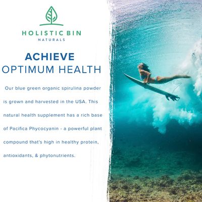 HOLISTIC BIN Blue Spirulina Powder - Organic Blue-Green Algae Supplement, Rich Source of Vegan Protein, Vitamins, &amp; Phytonutrients, Ideal for Smoothies, Baked Goods, &amp; Natural Food Coloring - 50 Grams