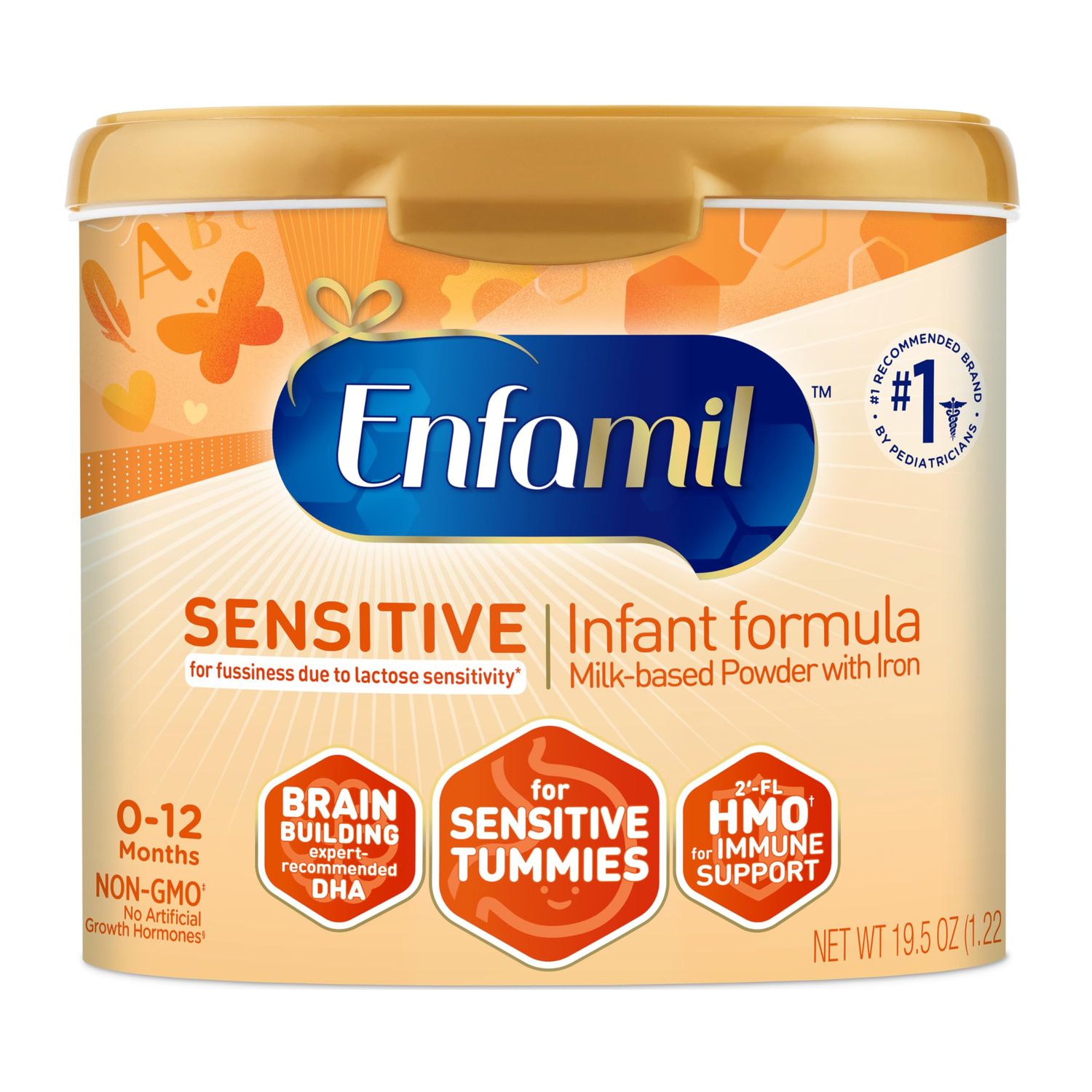 Enfamil Sensitive Baby Formula with DHA, Iron &amp; Prebiotics to help support Brain &amp; Immune Support. Lactose Sensitivity Infant Formula Inspired by Breast Milk, Non-GMO, Powder Can, 19.5 Oz