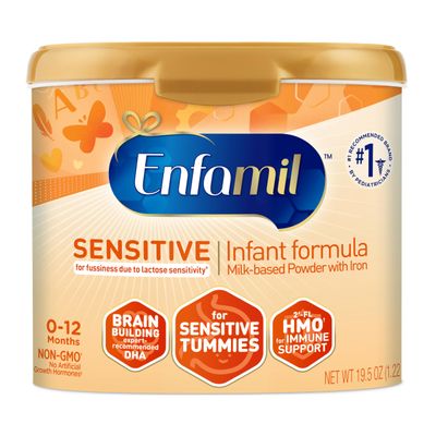 Enfamil Sensitive Baby Formula with DHA, Iron &amp; Prebiotics to help support Brain &amp; Immune Support. Lactose Sensitivity Infant Formula Inspired by Breast Milk, Non-GMO, Powder Can, 19.5 Oz