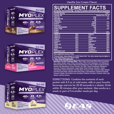 EAS Original Myoplex Maximum Muscle Builder Meal Replacement Protein Drink Mix Quality Protein Blend 42g Protein 20 Individual Packets (Double Rich Chocolate)