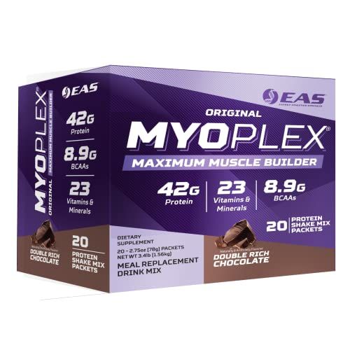 EAS Original Myoplex Maximum Muscle Builder  Meal Replacement Protein Drink Mix  Quality Protein Blend  42g Protein  20 Individual Packets (Double Rich Chocolate)