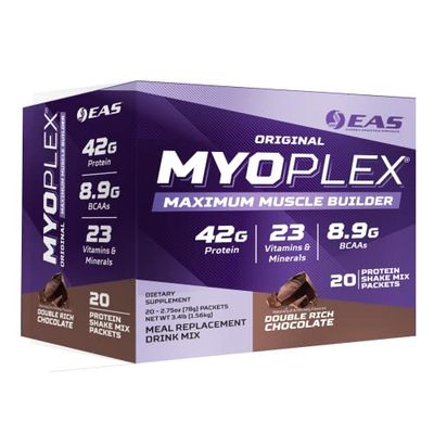 EAS Original Myoplex Maximum Muscle Builder  Meal Replacement Protein Drink Mix  Quality Protein Blend  42g Protein  20 Individual Packets (Double Rich Chocolate)