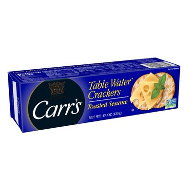 Carr&#39;s Table Water Crackers, Baked Snack Crackers, Party Snacks, Toasted Sesame, 4.5oz Box (1 Box)