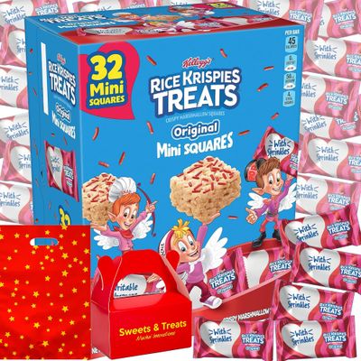 Rice Crispies Treats Mini Squares  Sweet Crispy Marshmallow Cereal Kids Snack Individually Wrapped  Birthday Classroom Party Gift Basket  Muchai Bag Writable Wrapper With Sprinkles