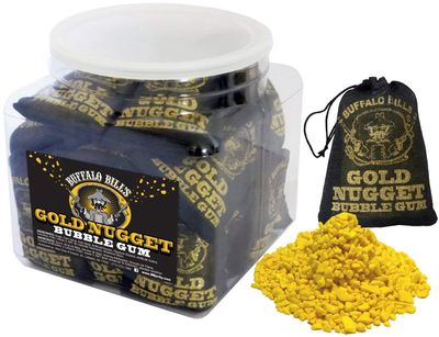 Buffalo Bills Gold Nugget Bubble Gum 20-Ct Tubs (20 black 2oz burlap bags of gold nugget bubble gum)