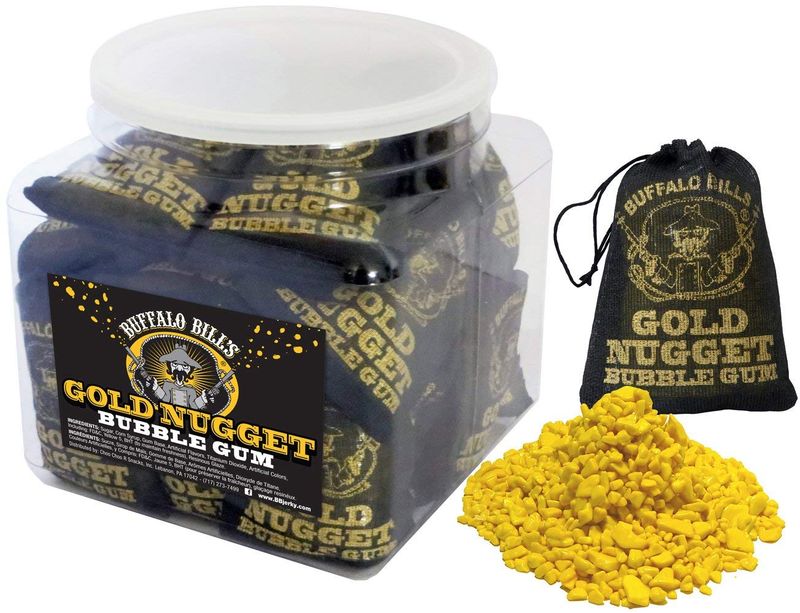 Buffalo Bills Gold Nugget Bubble Gum 20-Ct Tubs (20 black 2oz burlap bags of gold nugget bubble gum)