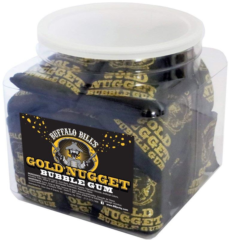 Buffalo Bills Gold Nugget Bubble Gum 20-Ct Tubs (20 black 2oz burlap bags of gold nugget bubble gum)