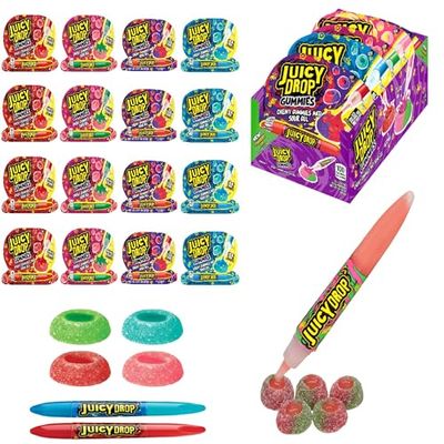 Juicy Drop Easter Sour Candy Gummies, 16 Count Sweet Chewy Candy with Tasty Sour Gel in Assorted Fruity Flavors, Variety Pack For Easter Basket Stuffers, Party Favors, Treats and Gifts for Kids