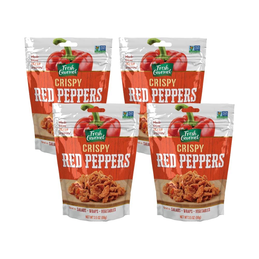 Fresh Gourmet Crispy Red Peppers Crunchy Snack and Salad Topper (3.5 Ounce (Pack of 4))