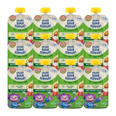 Earth&#39;s Best Organic Kids Snacks, Sesame Street Toddler Snacks, Brain Support Fruit Smoothie for Toddlers 2 Years and Older, Apple Raspberry Avocado, 4 oz (Pack of 12)