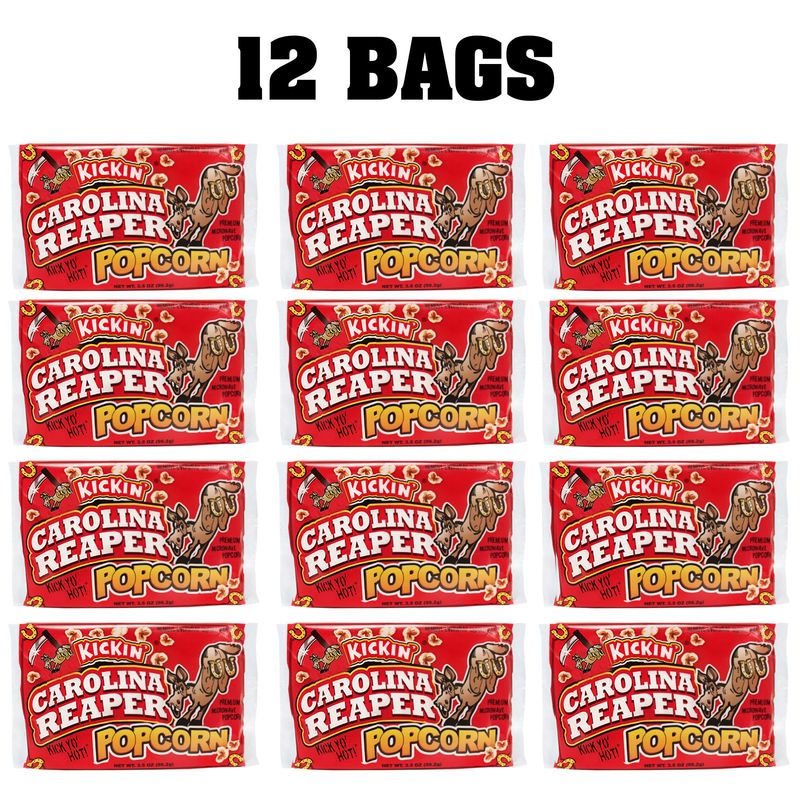 KICKIN Carolina Reaper Pepper Microwave Popcorn - 12 Pack - Ultimate Spicy Gourmet Gift Popcorn - Makes a Great Movie Theater Popcorn or Snack Food - Try if you dare!