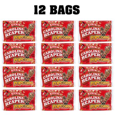 KICKIN Carolina Reaper Pepper Microwave Popcorn - 12 Pack - Ultimate Spicy Gourmet Gift Popcorn - Makes a Great Movie Theater Popcorn or Snack Food - Try if you dare!