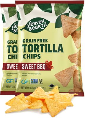Heaven &amp; Earth Sweet BBQ Tortilla Chips, Grain Free Tortilla Chips, 4.5oz (2 Pack)  Corn Free  Gluten Free  Kosher for Passover