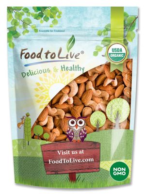 Food to Live Organic Almonds and Cashews Mix, 1 Pound - Oven Roasted Nuts with Himalayan Salt, Non-GMO, Protein Rich Trail Mix, Healthy Vegan Snack, No Oil Added, Kosher Blend, Bulk