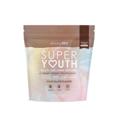 SkinnyFit Super Youth Chocolate Multi-Collagen Peptides  Probiotics, Baobab Fiber, Apple Cider Vinegar, Hyaluronic Acid, &amp; Vitamin C, Skin, Hair, Joint &amp; Metabolism Support, 30 Servings