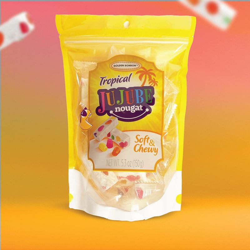 Golden Bonbon Italian Tropical Jujube Nougat Candy, Soft and Chewy With Fruity Jelly Beans Original Recipe (5.3 Oz, Tropical)