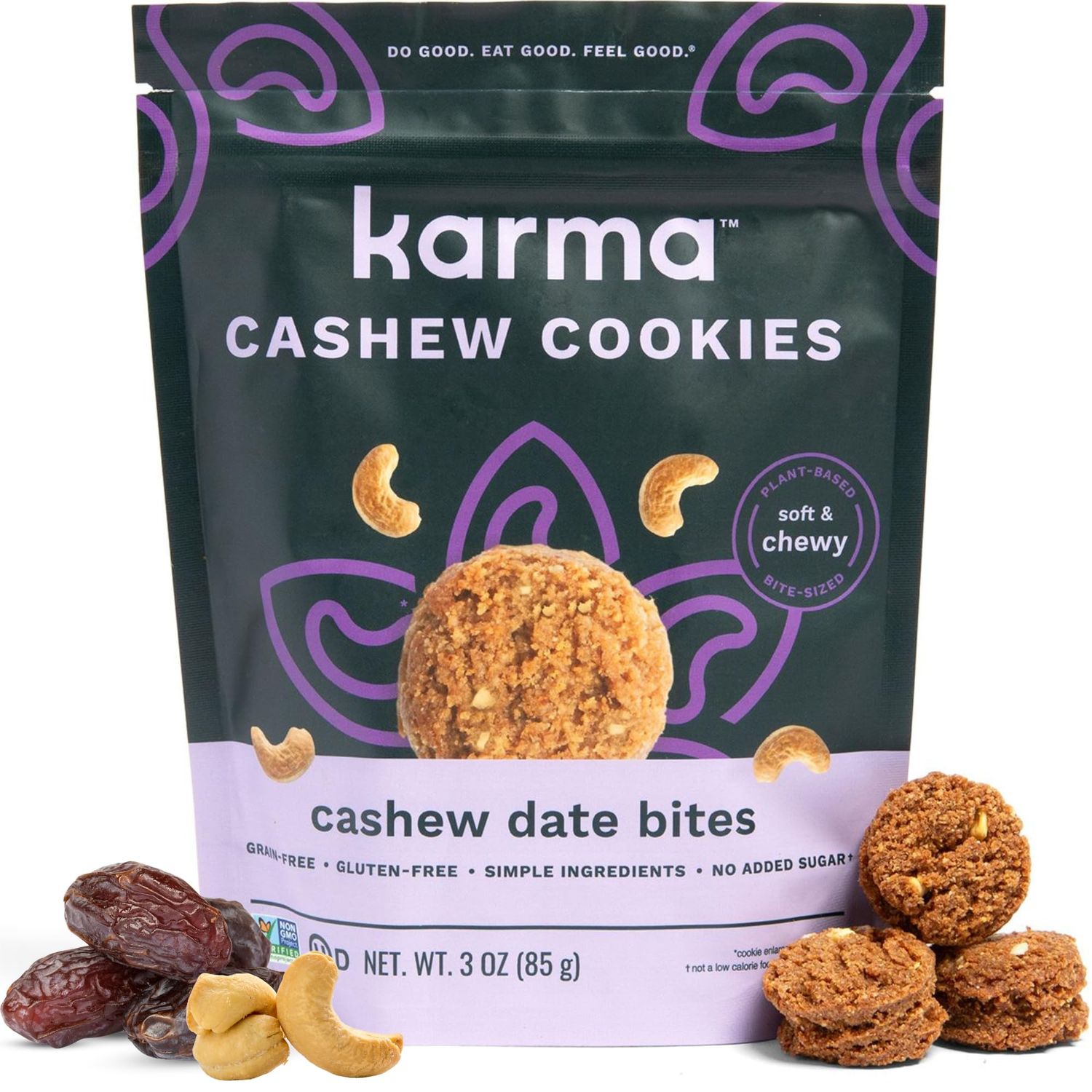 Cashew Date Cashew Cookie Bites by Karma Nuts, Naturally Sweetened, gluten-free, Soft &amp; Chewy bite-sized cookies, Limited Ingredients, non-GMO, 3oz Resealable Bag (6 Pack)