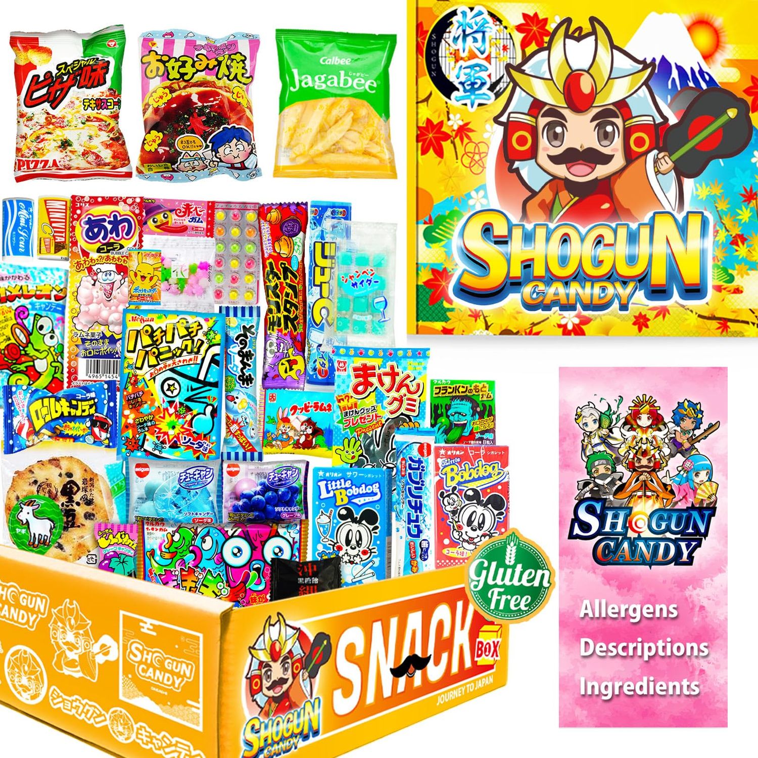 SHOGUN CANDY, 40 Pcs Japanese Snacks and Japanese Candy, Popin Cookin Snack Boxes, Kawaii Dagashi Box, (SHOGUN(Gluten free))