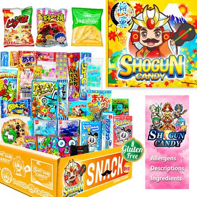SHOGUN CANDY, 40 Pcs Japanese Snacks and Japanese Candy, Popin Cookin Snack Boxes, Kawaii Dagashi Box, (SHOGUN(Gluten free))