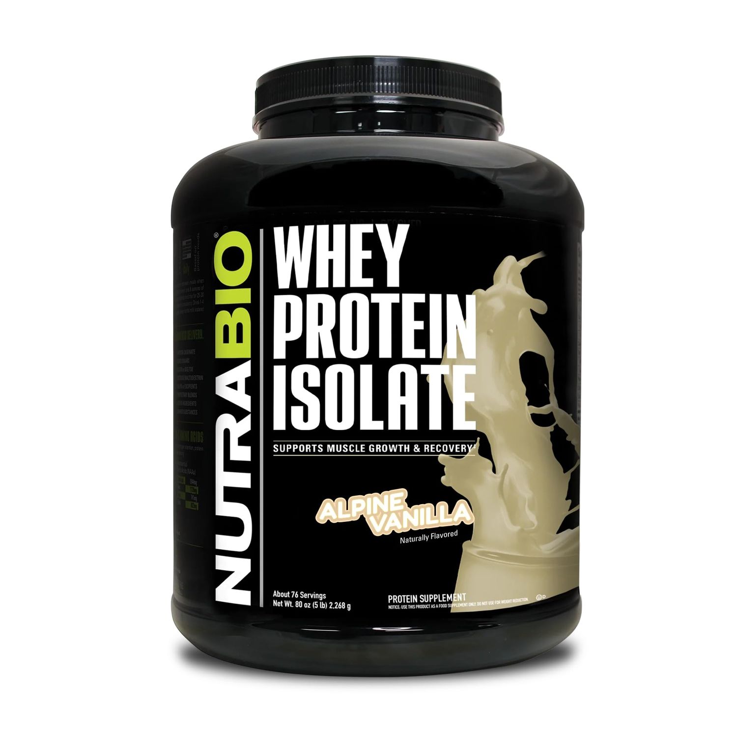 NutraBio Whey Protein Powder Isolate Supplement - 25g of Protein Per Scoop with Complete Amino Acid Profile - Soy and Gluten Free Protein Powder - Zero Fillers and Non-GMO - Alpine Vanilla - 5 Lbs.