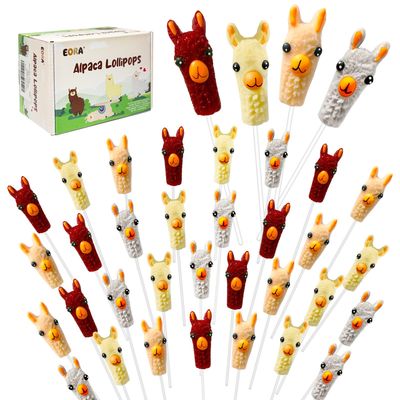 32 Pack Alpaca Lollipops Candy Suckers - Farm Animal Themed Party Occasions, Llama Candy Lollipops Individually Wrapped Bulk, A Taste of Farm, Birthday Party Favors - Assorted Fruit Flavors