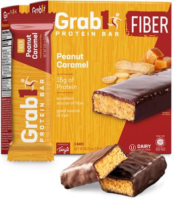 Grab1 High Fiber Protein Bars  9 Grams Fiber  10 Grams Protein  Peanut Caramel Flavor (2 Pack - 10 Bars) Controls Hunger  Delicious Tasting (For Real!)  Lower Net Carbs  Low Calorie  Certified Kosher