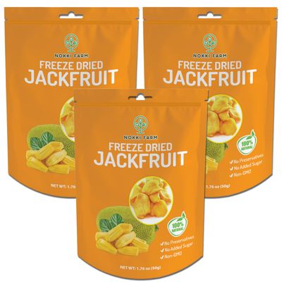 NOKKI FARM Freeze Dried Jackfruit - Healthy &amp; Exotic Tropical Superfood Snacks, No Added Sugar or Preservatives, Kid-Approved, Shelf-Stable &amp; Portable for On-The-Go Snacking - 1.76 Oz (Pack of 3)