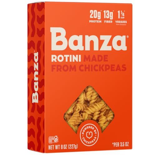 Banza Rotini Pasta from Chickpeas - Gluten Free, High Protein, and Lower Carb Protein Rotini Chickpea Pasta - 8oz