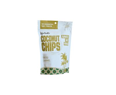 Kentaste Coconut Chips; Shredded, Dried, and Baked Coconut Snack 100% Cholesterol Free Gluten Free and Vegan, Salted Caramel Flavor Pack of 6
