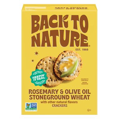 Back to Nature Stoneground Wheat Crackers, Rosemary &amp; Olive Oil - Dairy Free, Non-GMO, Made with Whole Grains &amp; Flax Seed, Delicious &amp; Quality Snacks,5 Ounce