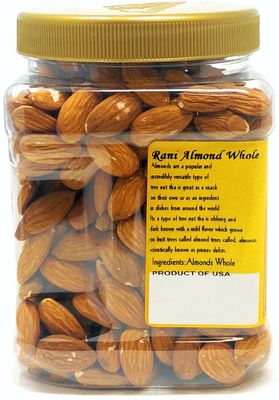 Rani Almonds, Raw Whole With Skin (uncooked, unsalted) 16oz (1lb) 454g PET Jar  All Natural  Vegan  Gluten Friendly  Fresh Product of USA  California Shelled Almonds