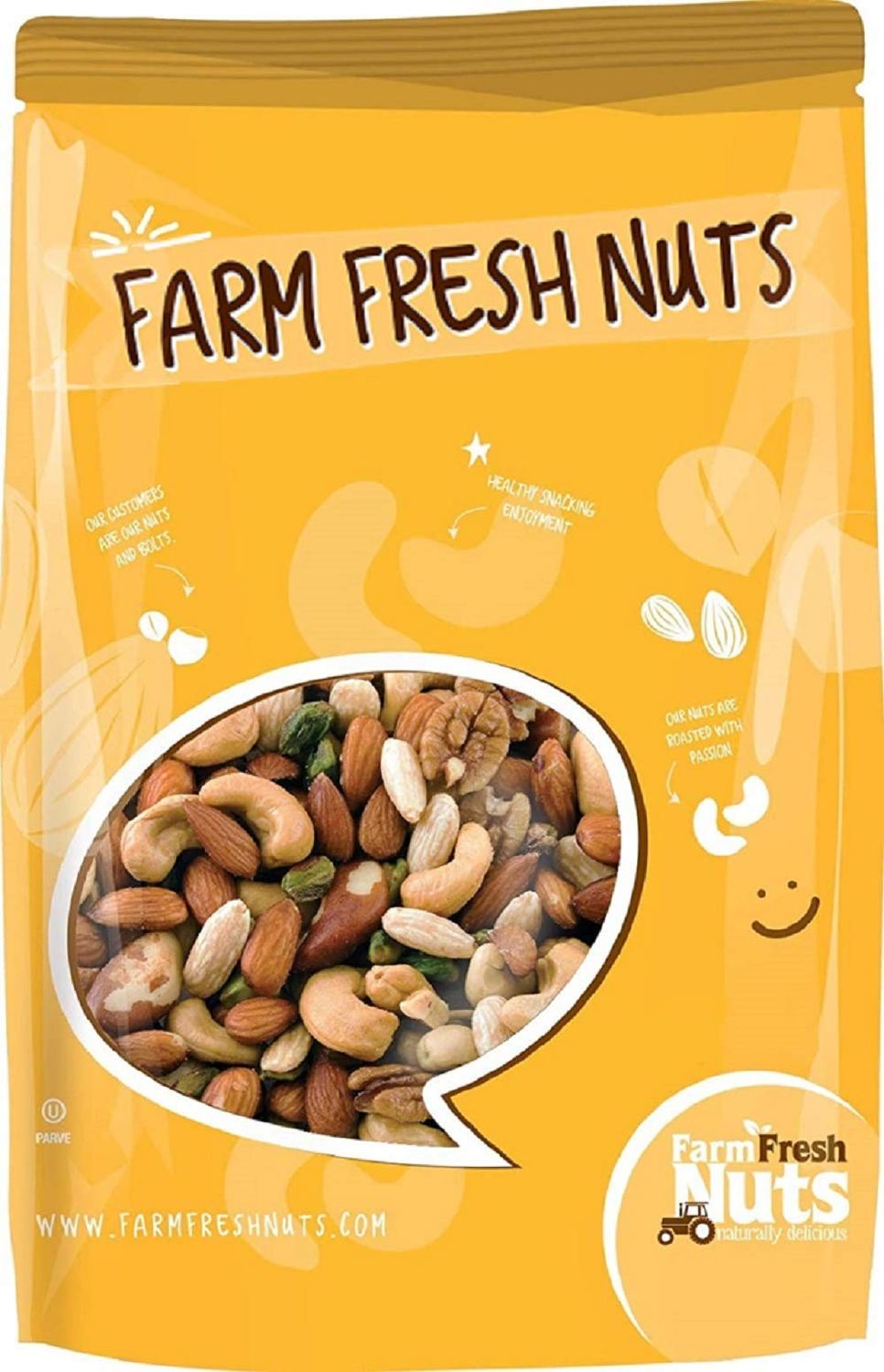 Dry Roasted Deluxe Mixed Nuts with Himalayan Salt (1 Lb.) - A Super Tasty Mix of Almonds, Brazil Nuts, Cashews, Pecans &amp; Pistachios - Farm Fresh Nuts Brand